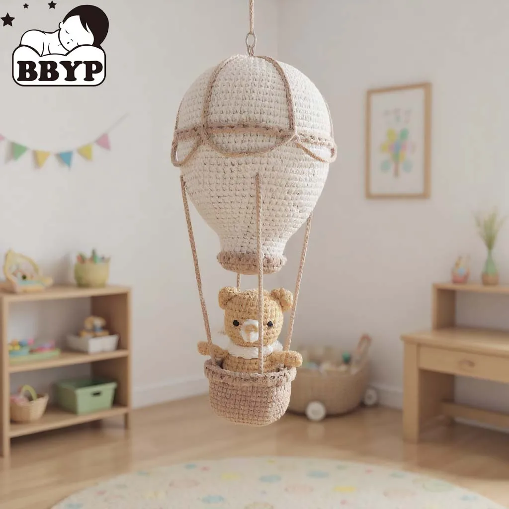 Globo Aerostático de Ganchillo Hecho a Mano para Colgar en la Pared, Decoración Boho para Cuarto de Bebé, Regalo de Cumpleaños para Niños, Decoración para Dormitorio de Niñas